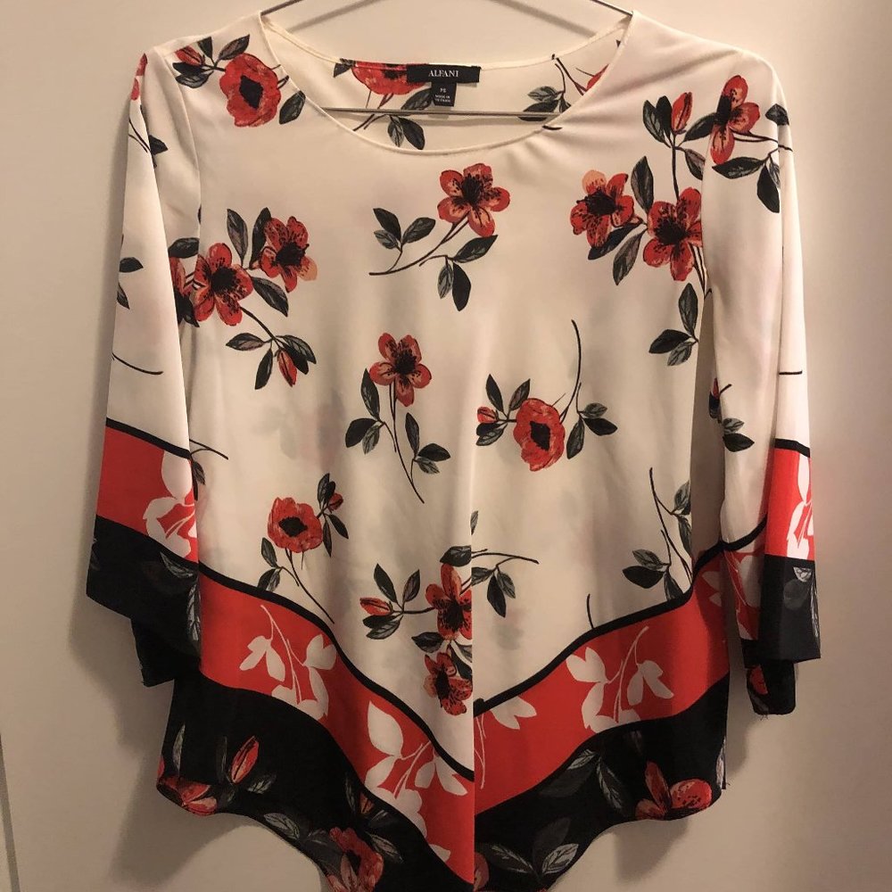 Alfani Floral Print White/Red Top